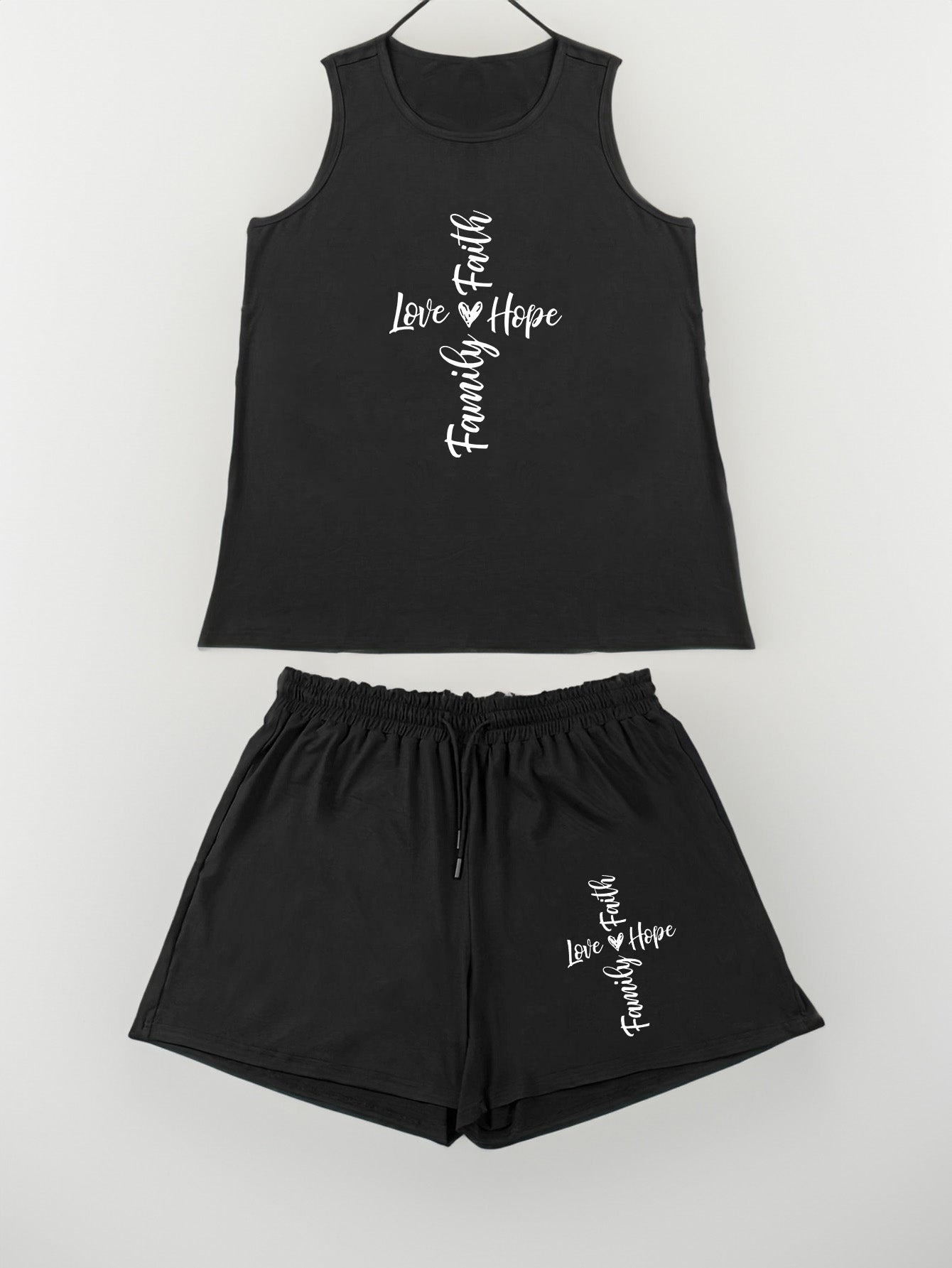  Casual Loungewear Set Women's Plus Tank Top & Shorts Pajama Set
