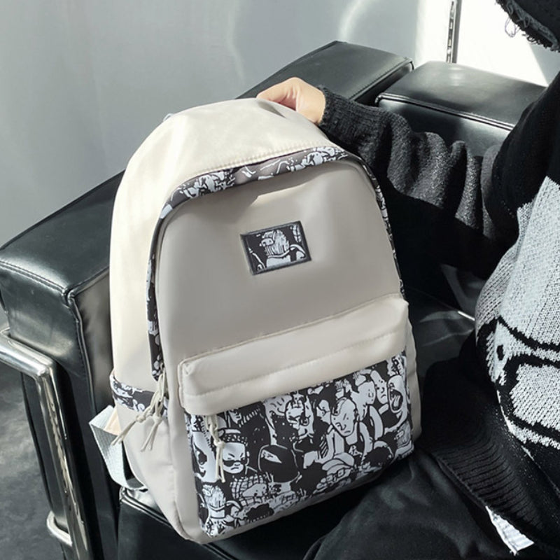 Street Style Crowd Pattern Backpack Nylon Double Shoulder Bag