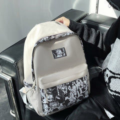 Street Style Crowd Pattern Backpack Nylon Double Shoulder Bag
