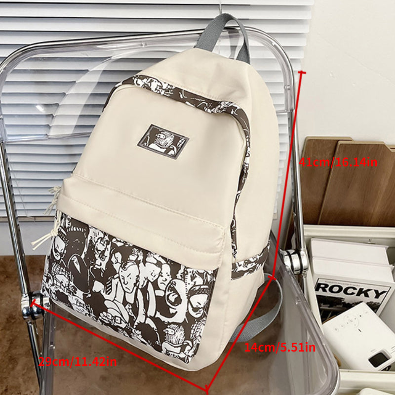Street Style Crowd Pattern Backpack Nylon Double Shoulder Bag