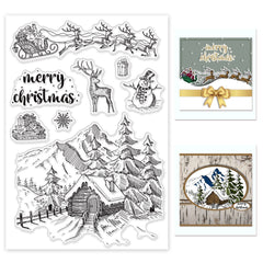 Christmas Snow House Xmas Santa Claus Deer Silicone Stamp