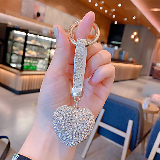 Rhinestone Claw Love Keychain Peach Heart Car Key Pendant