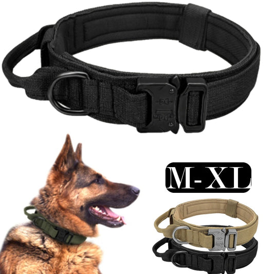 Military Tactical Dog Collar with Metal Buckle and Handle