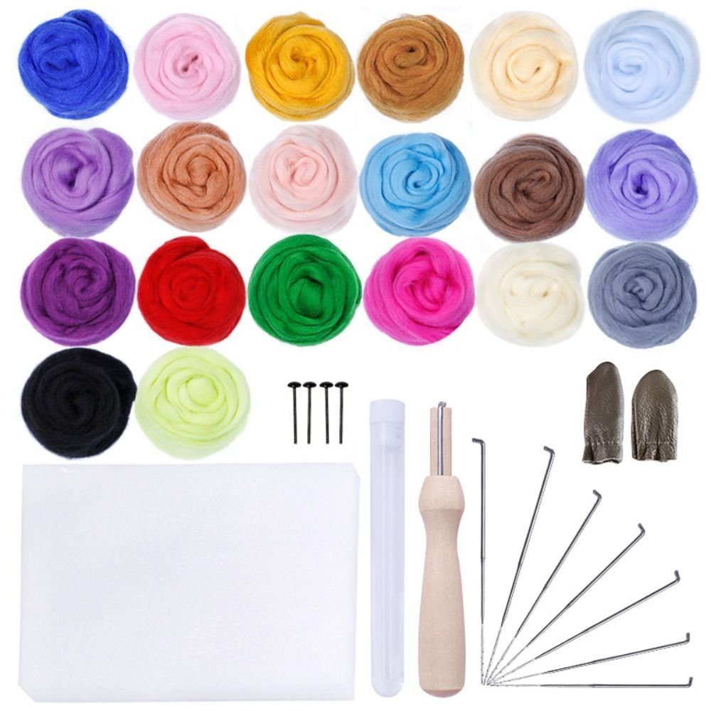 25 Colors Needle Felting Kit Wool Felt Tools Handcraft Accessories