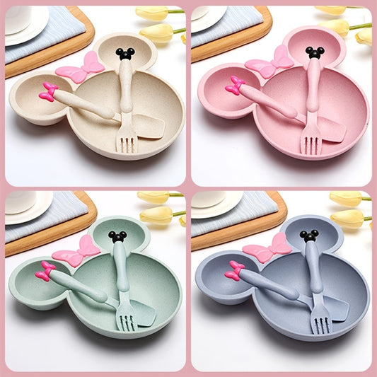 3pcs Kids Wheat Straw Dinner Plate Set Non-toxic Dishwasher Safe BPA Free