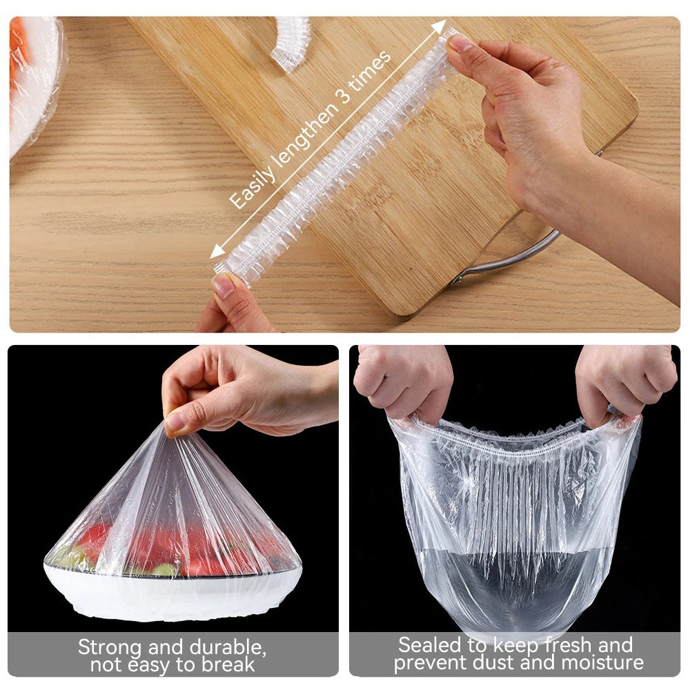 100pcs Disposable Food Cover Elastic Storage Bag