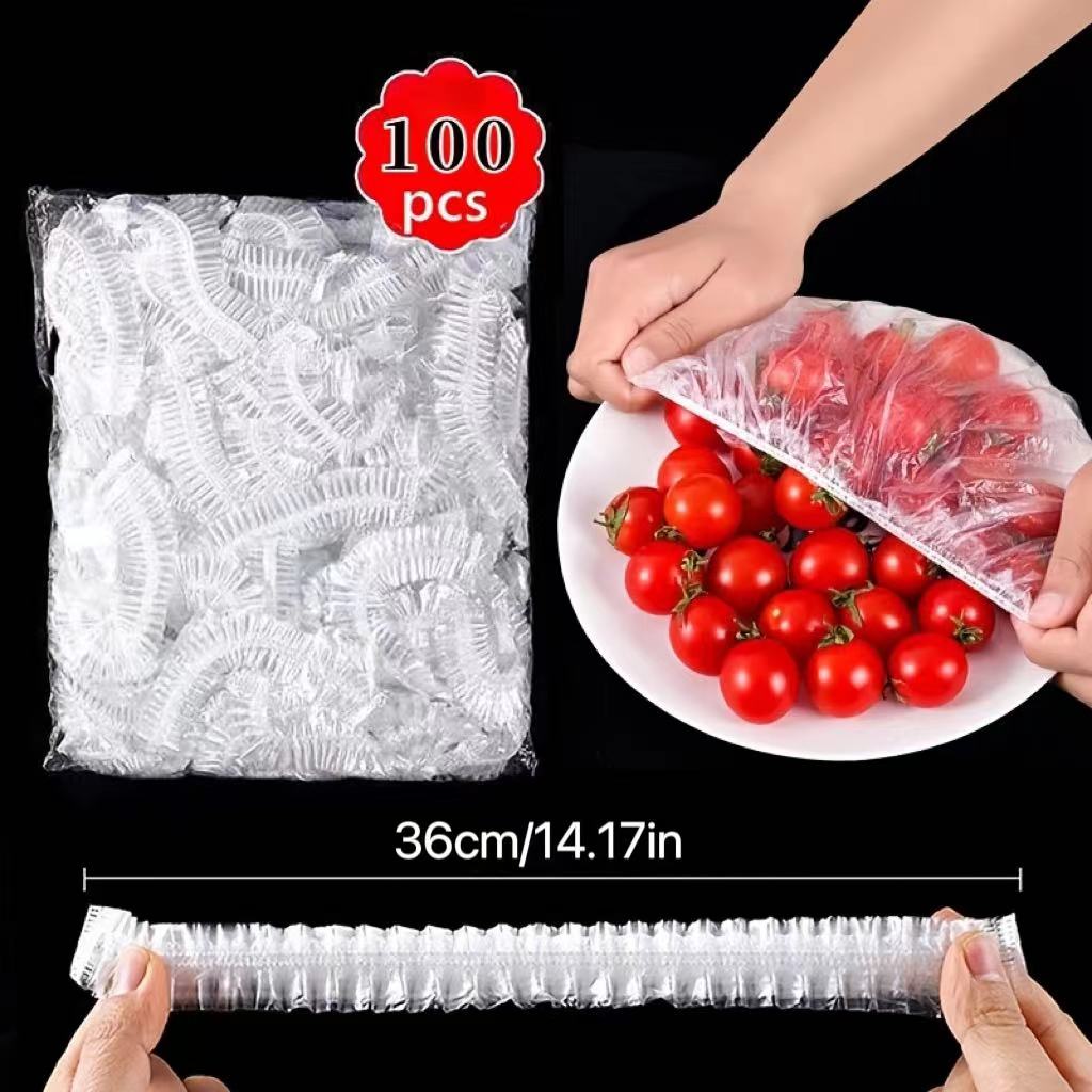 100pcs Disposable Food Cover Elastic Storage Bag