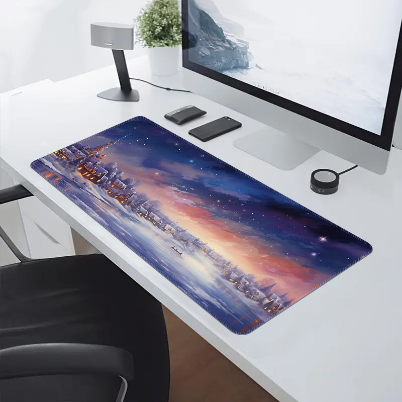 Large Gaming Mouse Pad Snow Scene Pattern Non-slip Rubber Keyboard Mat