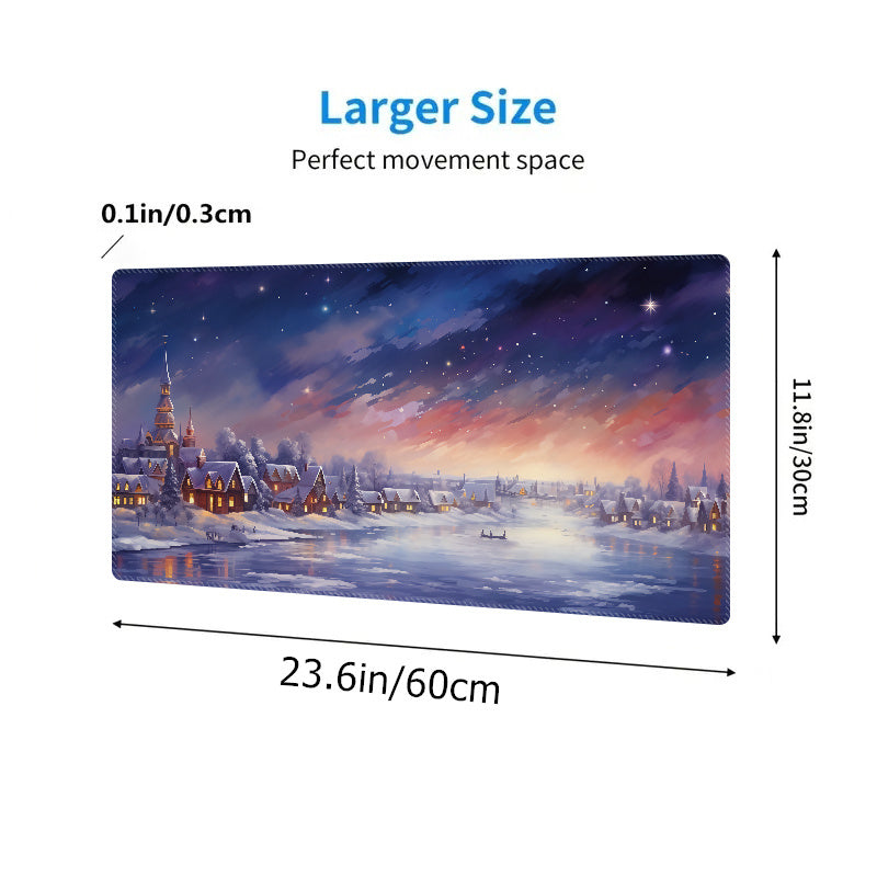 Large Gaming Mouse Pad Snow Scene Pattern Non-slip Rubber Keyboard Mat