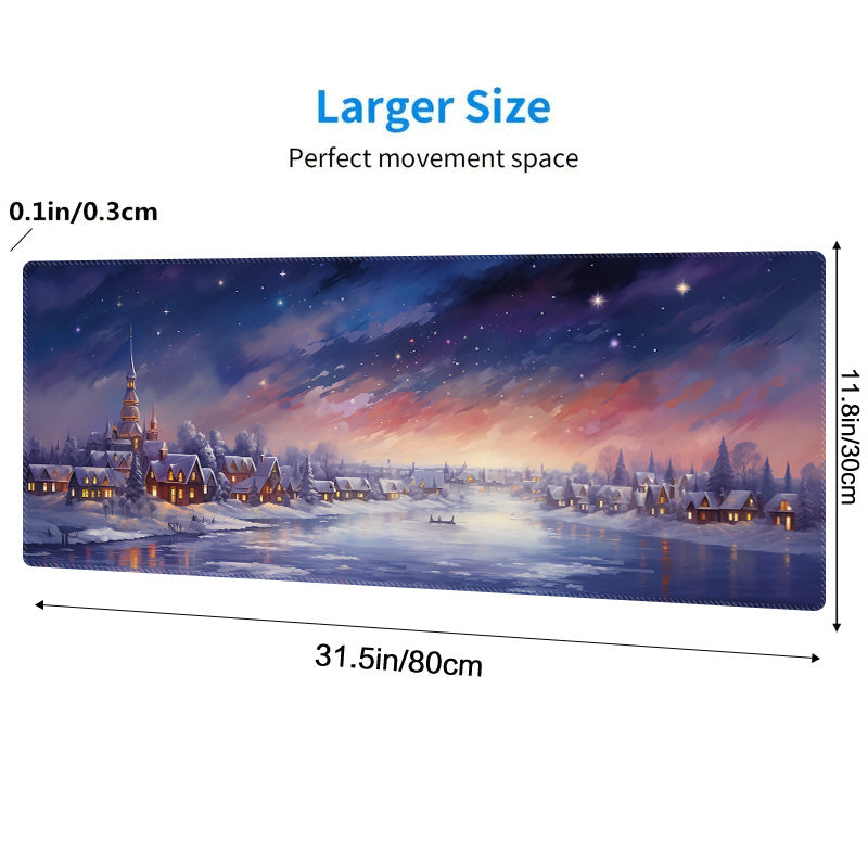 Large Gaming Mouse Pad Snow Scene Pattern Non-slip Rubber Keyboard Mat