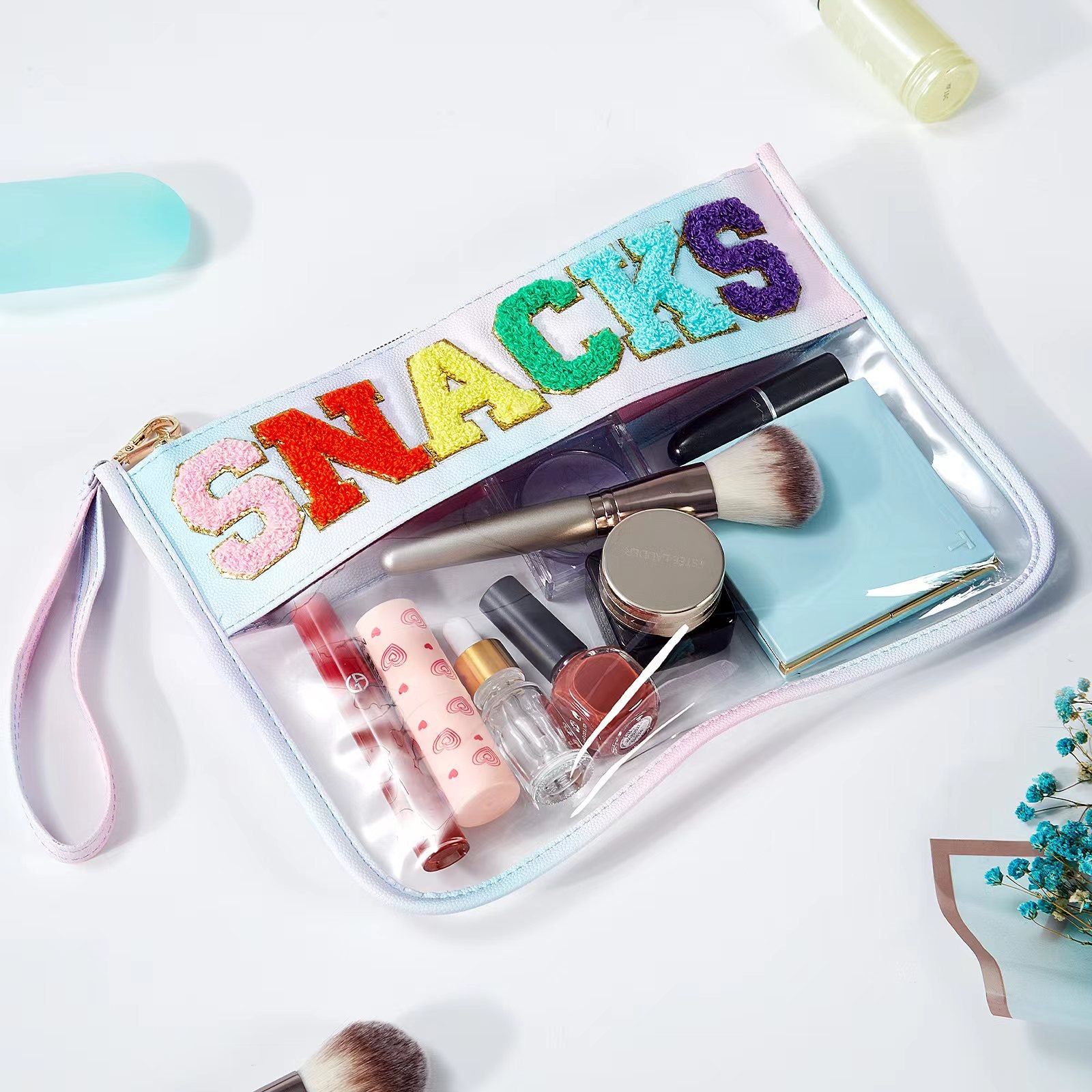 Preppy Chenille Clear Makeup Bag with Handle
