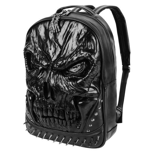 Skull Shape Leather Travel Backpack Men Women Large Capacity Shoulder Bag