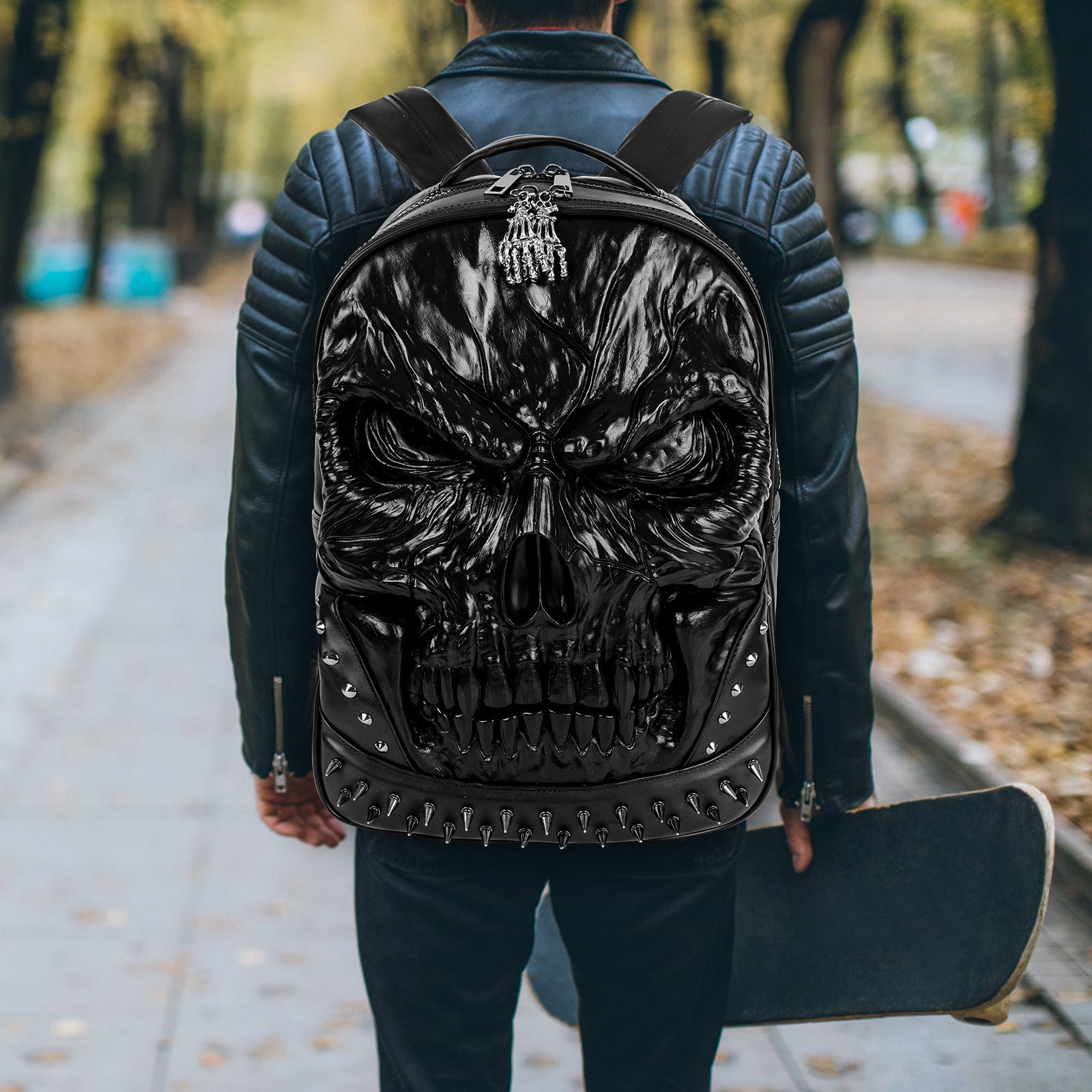 Skull Shape Leather Travel Backpack Men Women Large Capacity Shoulder Bag