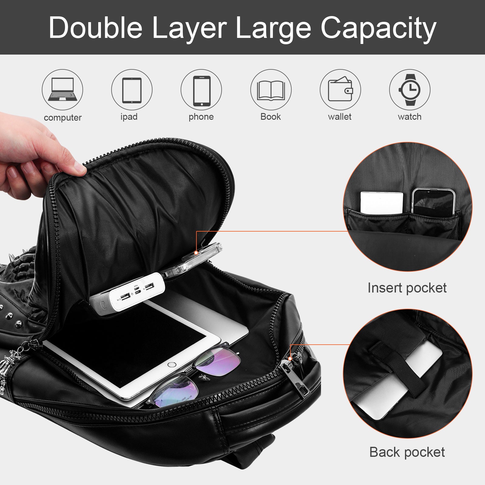 Skull Shape Leather Travel Backpack Men Women Large Capacity Shoulder Bag