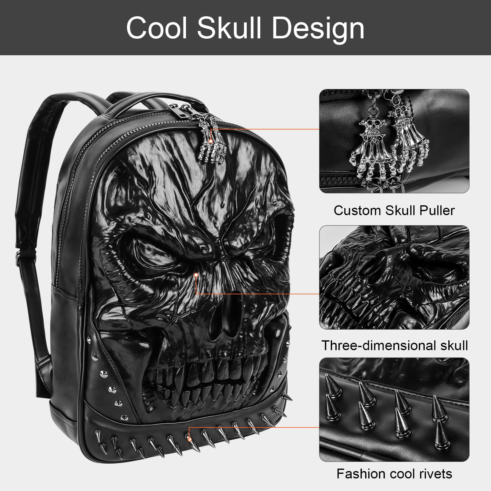 Skull Shape Leather Travel Backpack Men Women Large Capacity Shoulder Bag