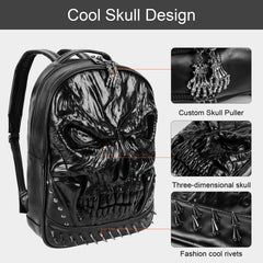 Skull Shape Leather Travel Backpack Men Women Large Capacity Shoulder Bag