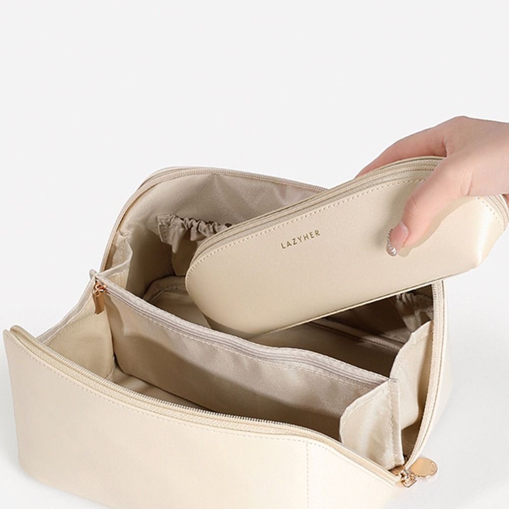 Minimalist Solid Makeup Zipper Bag All Match Portable Cosmetic Pouch