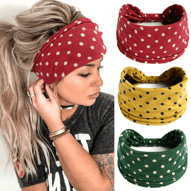 Polka Dot Pattern Headband Knotted Headband Boho Turban Wrap