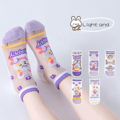 5Pairs Kids Ice Silk Thin Summer Cartoon Socks