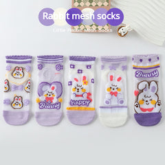 5Pairs Kids Ice Silk Thin Summer Cartoon Socks