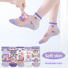 5Pairs Kids Ice Silk Thin Summer Cartoon Socks