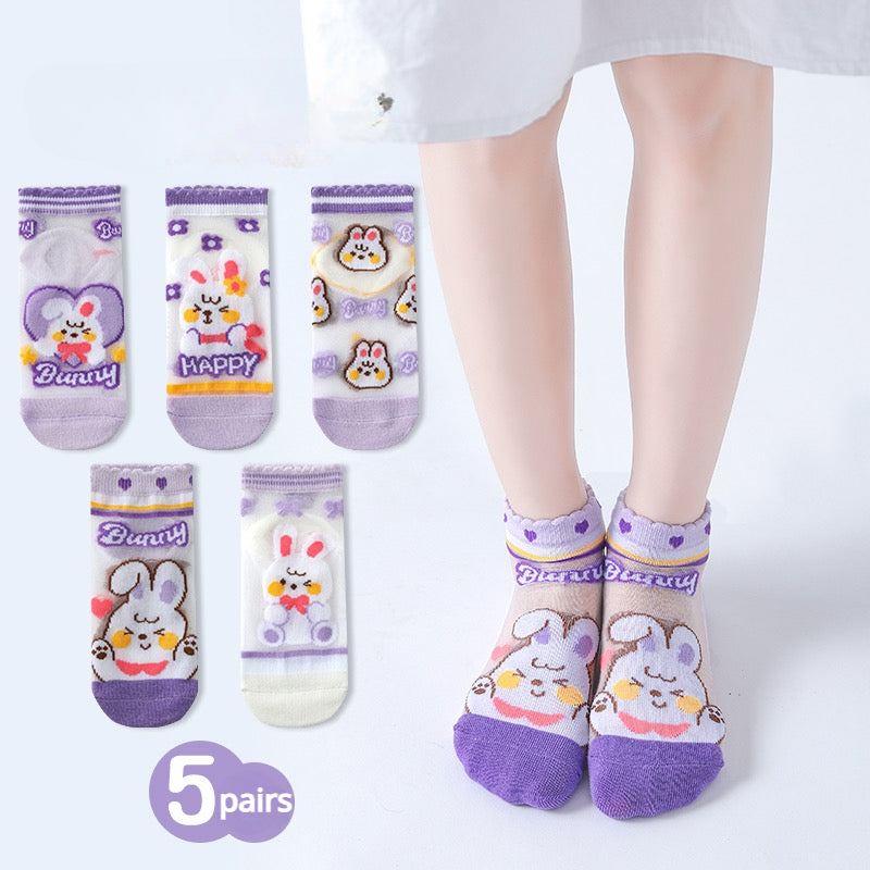 5Pairs Kids Ice Silk Thin Summer Cartoon Socks