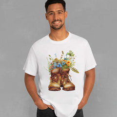 Vintage Sunflower Cowboy Boots Heat Transfer Iron on Patches For Men
