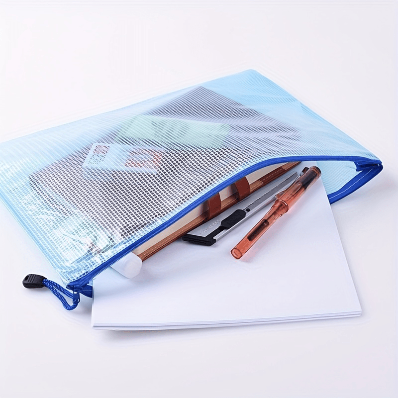 5pcs Waterproof Zipper Pouch Mesh Bags, 5 Colors, Travel Storage School Supplies