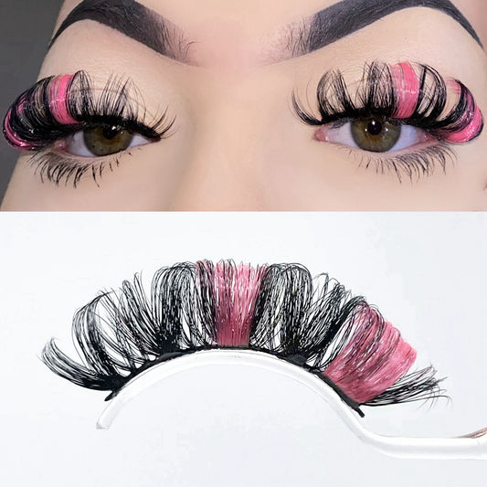 Dramatic Curling Strip Colored False Eyelashes Pink