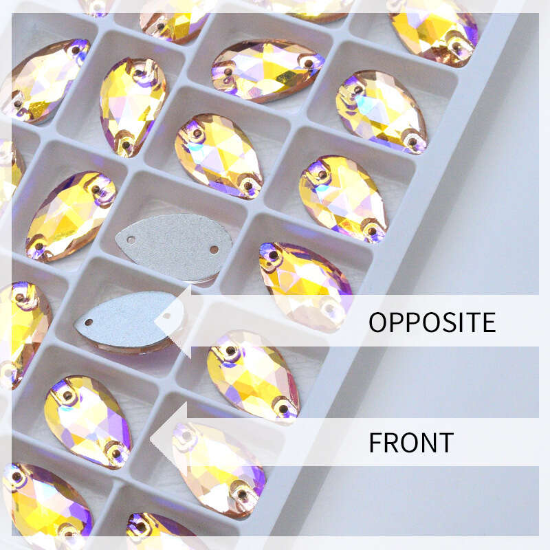 Colorful Water Drops Crystal Rhinestones AB 2 Holes Flat Back DIY
