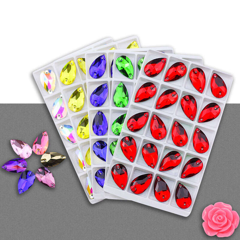 Colorful Water Drops Crystal Rhinestones AB 2 Holes Flat Back DIY