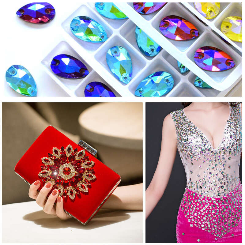 Colorful Water Drops Crystal Rhinestones AB 2 Holes Flat Back DIY