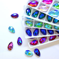 Colorful Water Drops Crystal Rhinestones AB 2 Holes Flat Back DIY