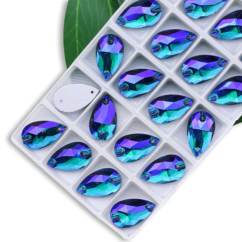 Colorful Water Drops Crystal Rhinestones AB 2 Holes Flat Back DIY