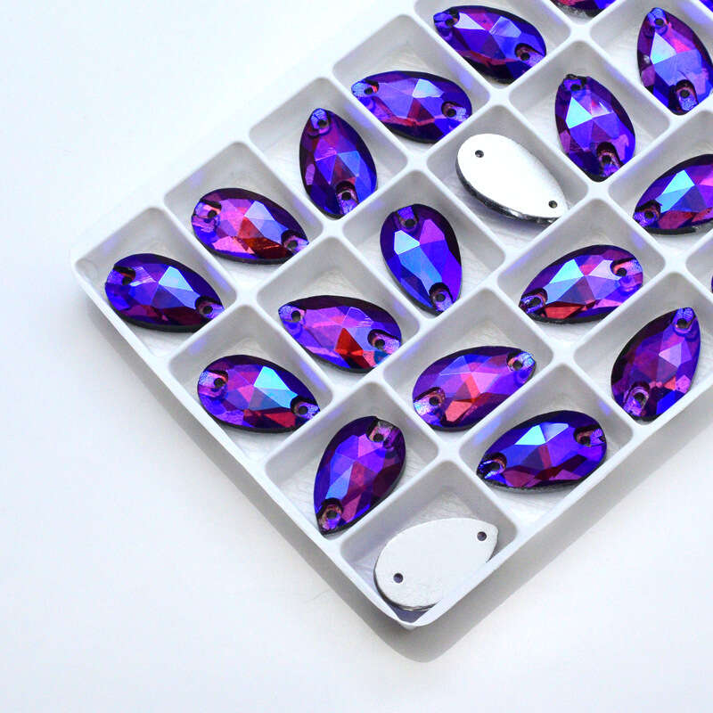 Colorful Water Drops Crystal Rhinestones AB 2 Holes Flat Back DIY