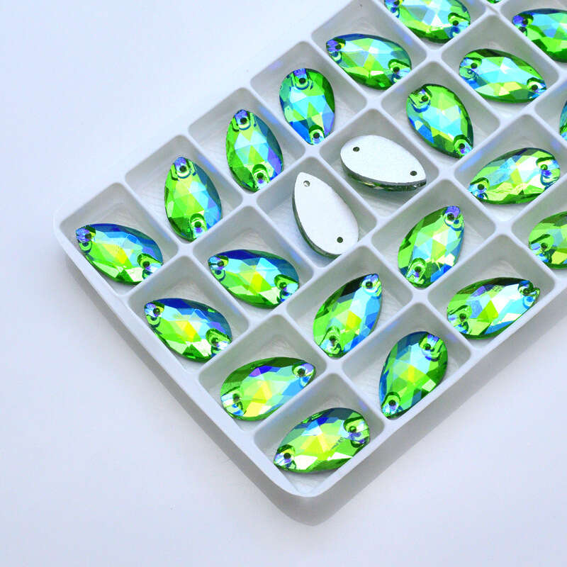 Colorful Water Drops Crystal Rhinestones AB 2 Holes Flat Back DIY