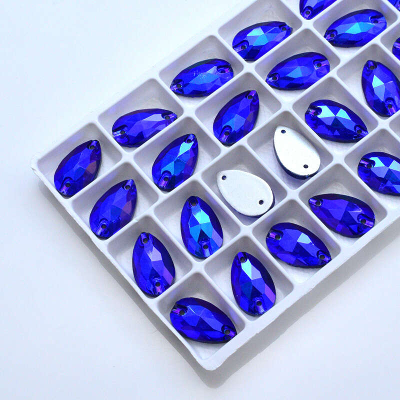 Colorful Water Drops Crystal Rhinestones AB 2 Holes Flat Back DIY