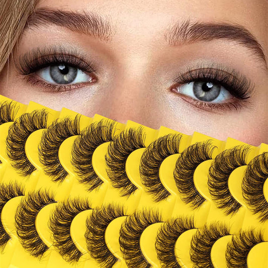 10 Pairs 6D Mink Lashes Fluffy Soft Wispy Natural Cross Eyelashes
