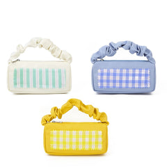 Plaid Pattern Satchel Bag Ruched Handle Square Handbag