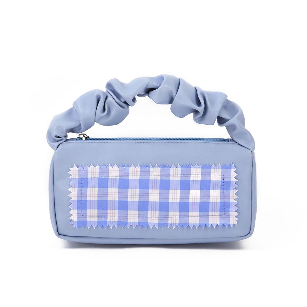 Plaid Pattern Satchel Bag Ruched Handle Square Handbag