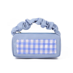 Plaid Pattern Satchel Bag Ruched Handle Square Handbag