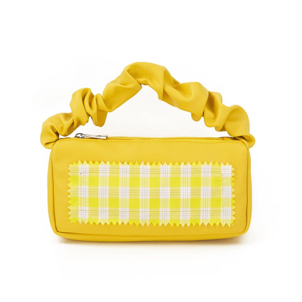 Plaid Pattern Satchel Bag Ruched Handle Square Handbag