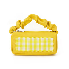 Plaid Pattern Satchel Bag Ruched Handle Square Handbag