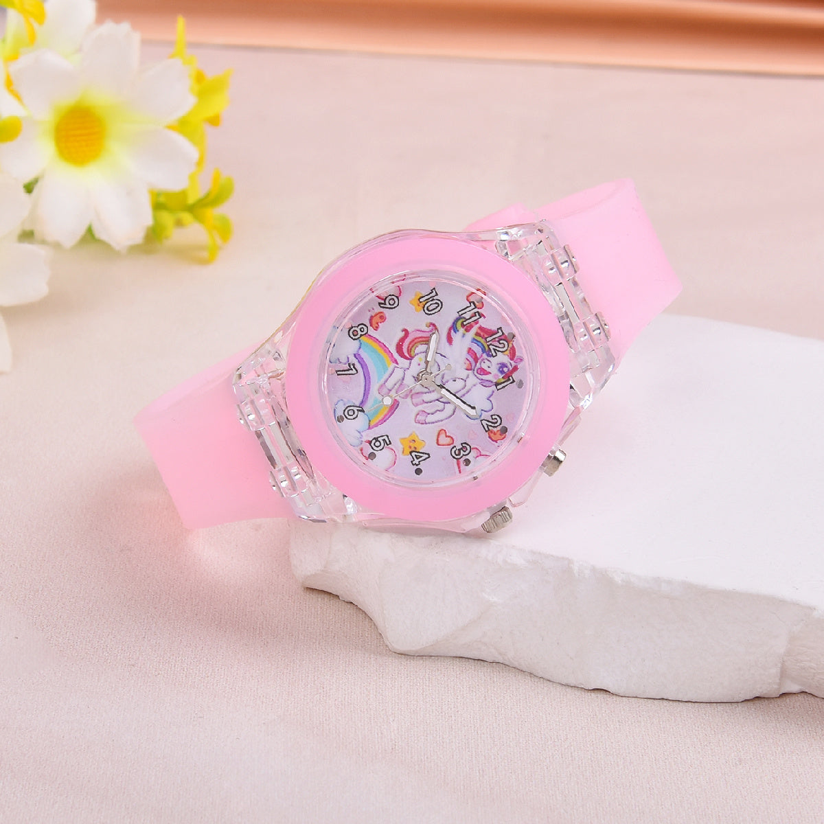 Cartoon Unicorn LED Quartz Watch With Soft Silicone Strap & 6pcs Gift Set