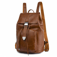 Retro Drawstring Large Capacity Backpack PU Leather Textured School Travel Bag