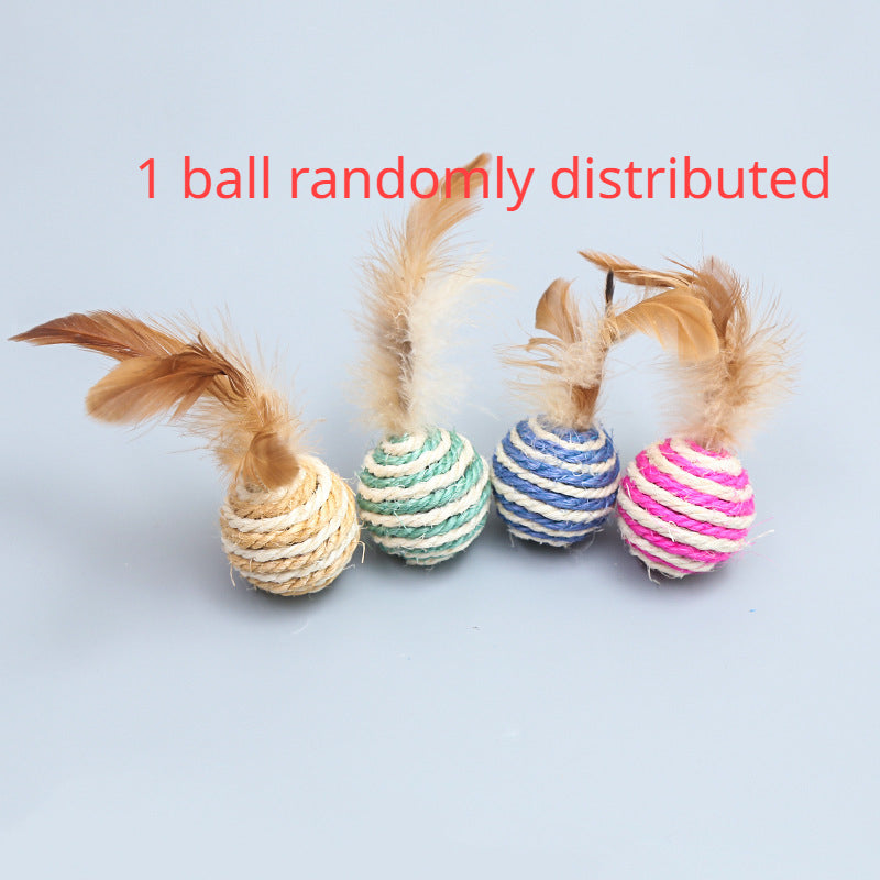 Sisal Cat Teasing Ball Toy With Feather - Cat Scratch Resistant Toy