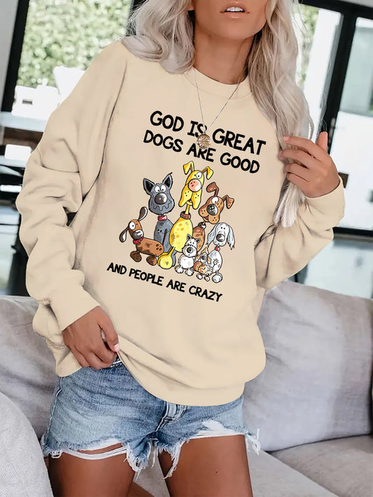Dogs Print Pullover Sweatshirt Casual Comfy Drop Shoulder Sweatshirt