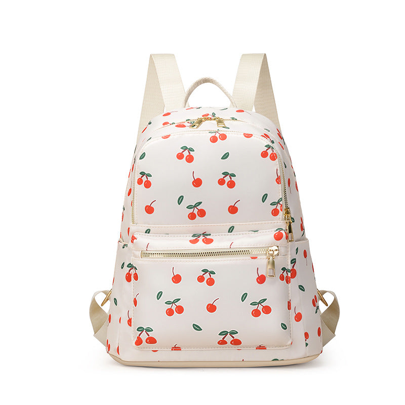 Cherry Printed Large Capacity Preppy Backpack Nylon Durable Lightweight