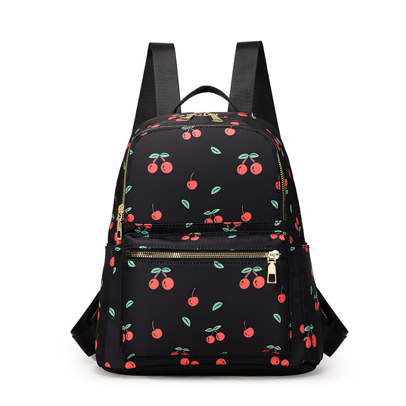 Cherry Printed Large Capacity Preppy Backpack Nylon Durable Lightweight