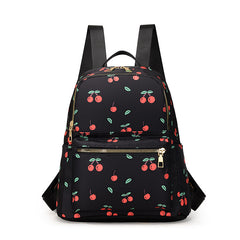 Cherry Printed Large Capacity Preppy Backpack Nylon Durable Lightweight
